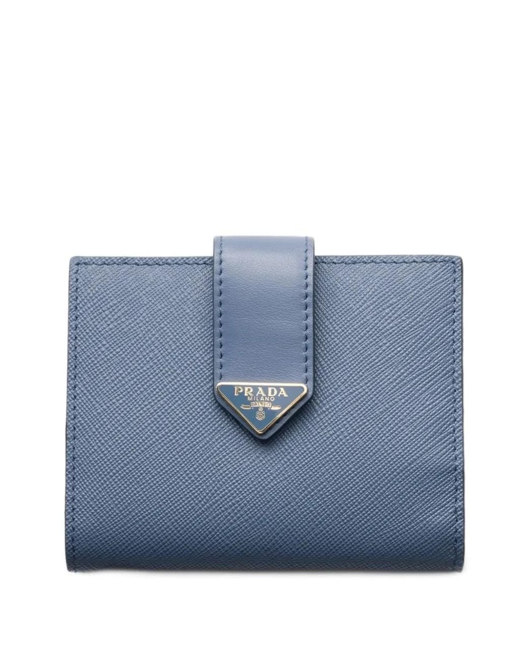 Prada Blue Small Saffiano And Smooth Leather Wallet
