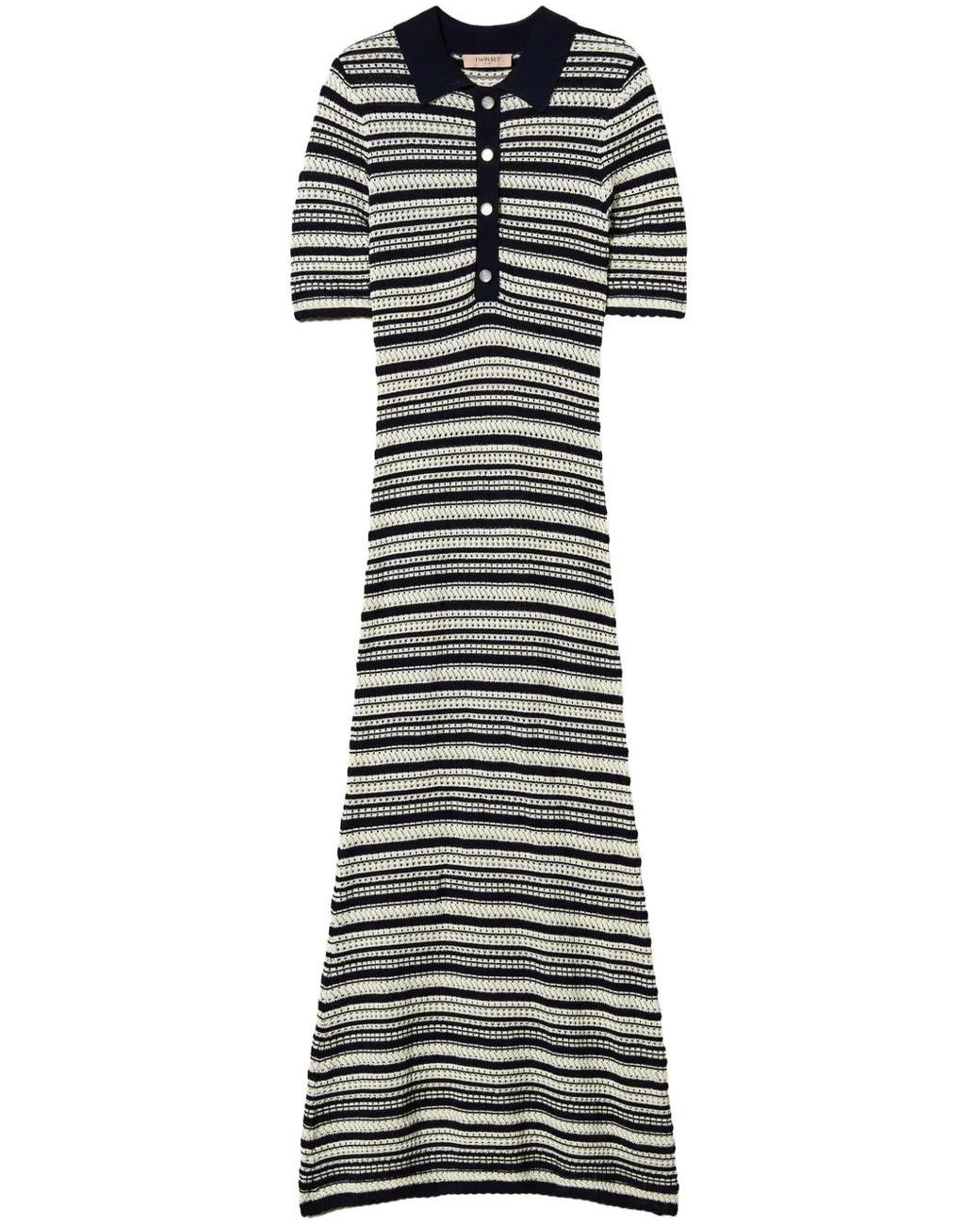 Twinset White Striped Knitted Dress
