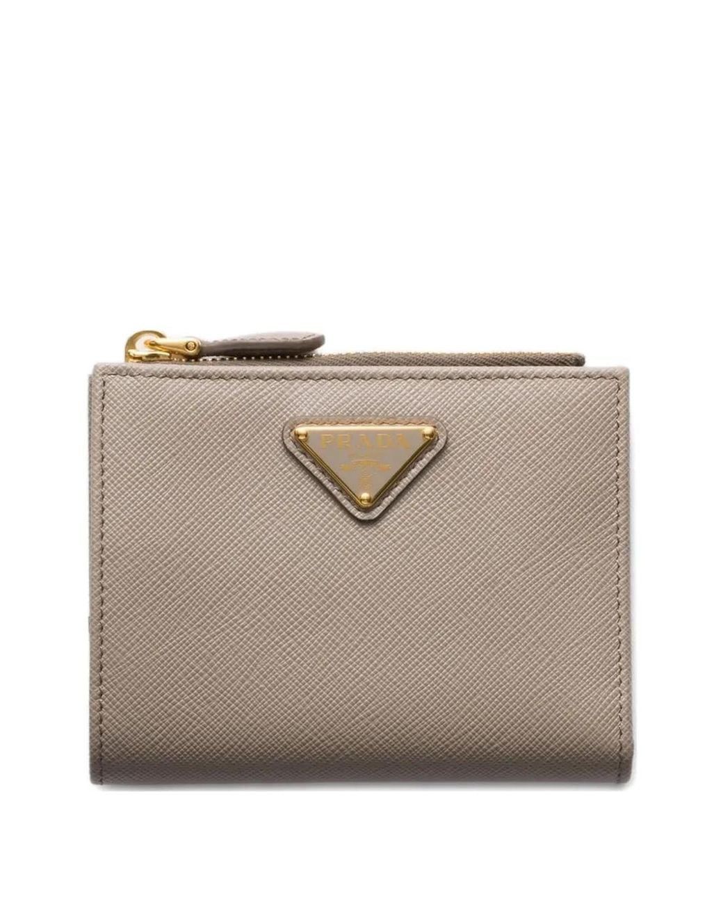 Prada Natural Petit Portefeuille En Cuir Saffiano À Logo Triangle