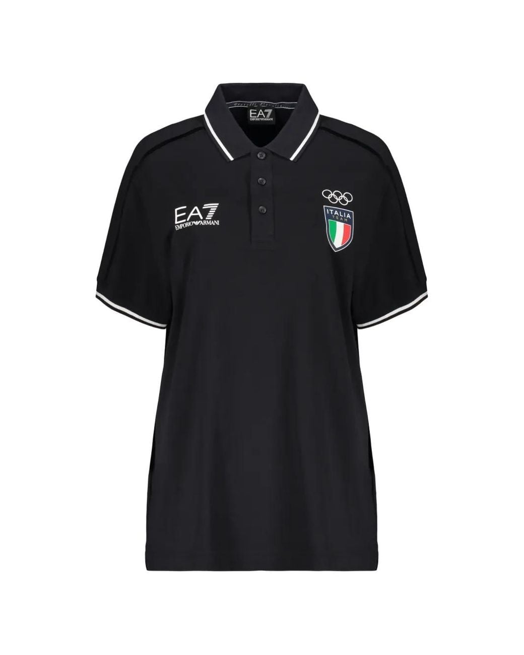 EA7 Black Logo-Print Short-Sleeve Polo Shirt for men