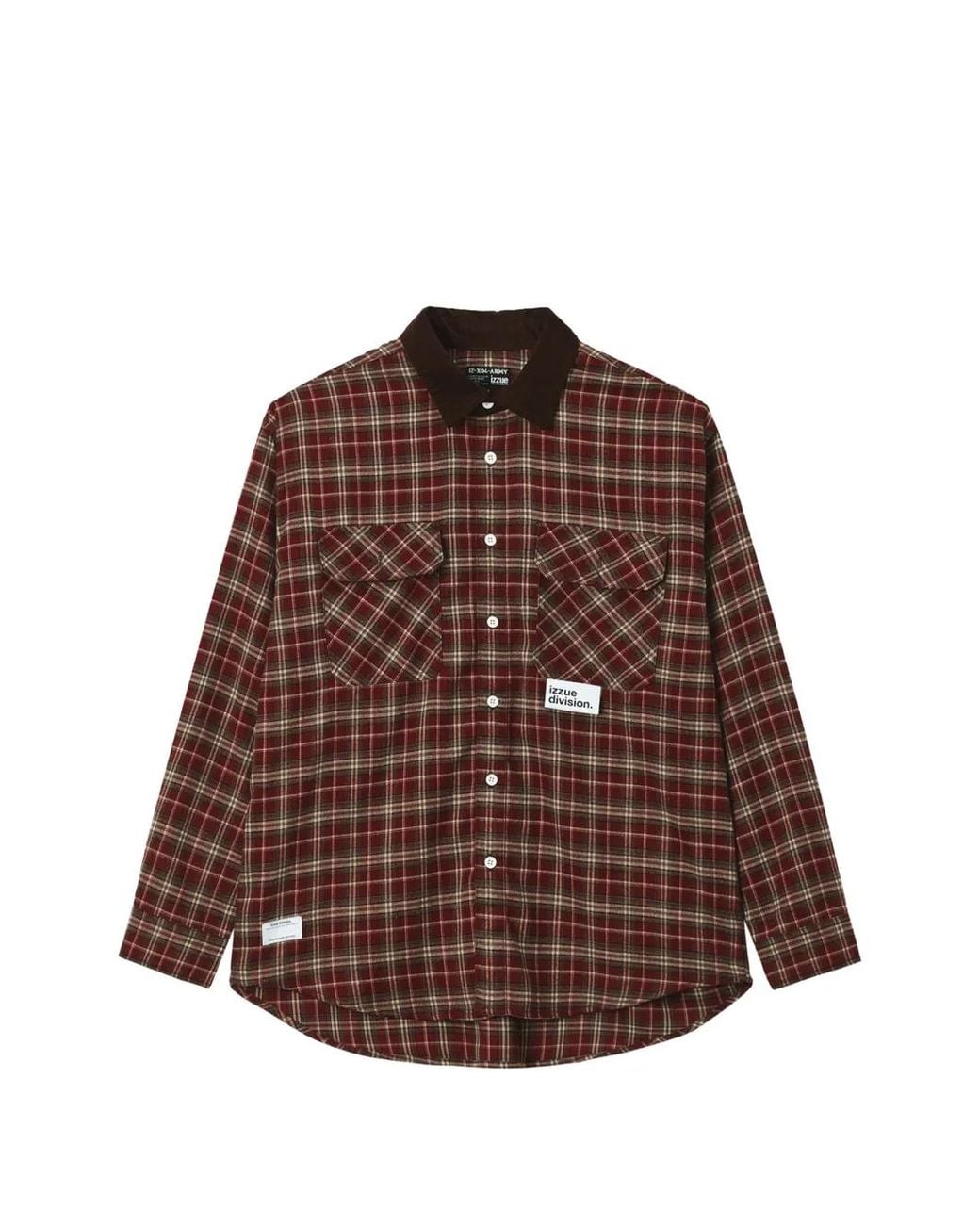 Izzue Brown Chemise À Carreaux Avec Col En Velours Côtelé for men