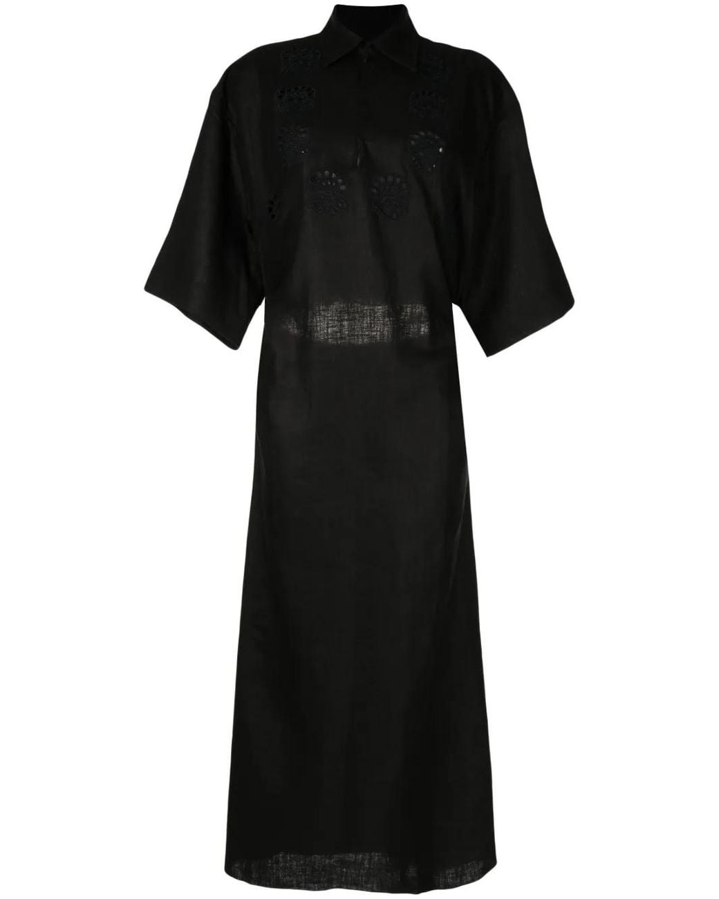 Litkovskaya Black Guipure-Detailing Linen Dress