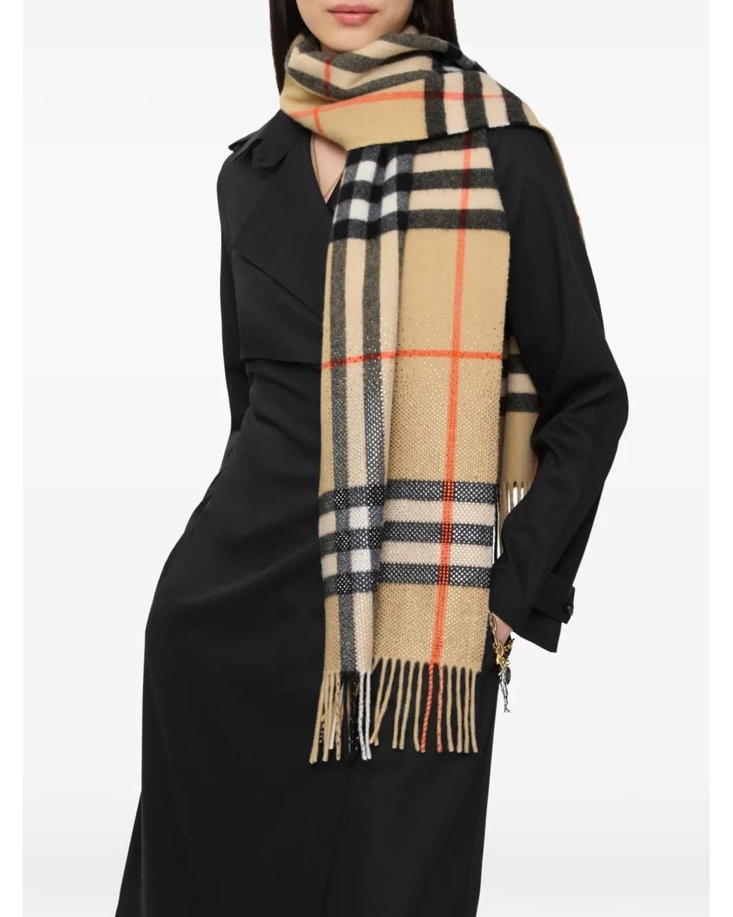 Burberry Natural Crystal Gradient Check Cashmere Scarf