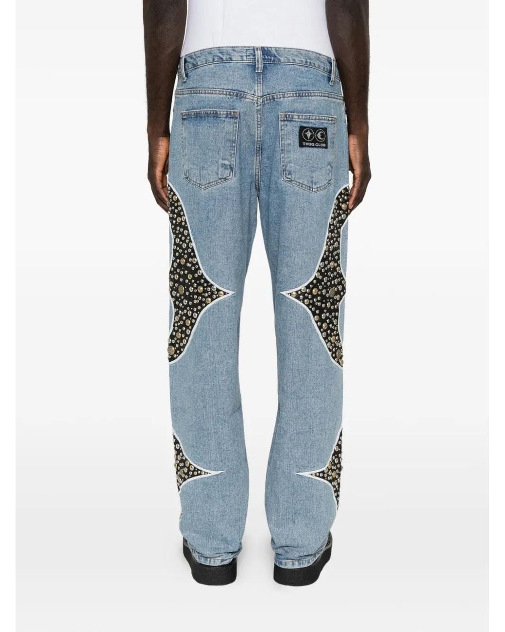 THUG CLUB Blue Studded Straight-Leg Jeans for men