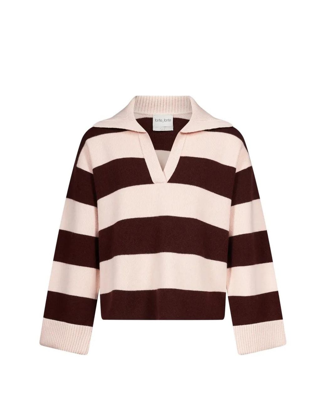 Forte_forte Brown Striped Polo-Collar Sweater