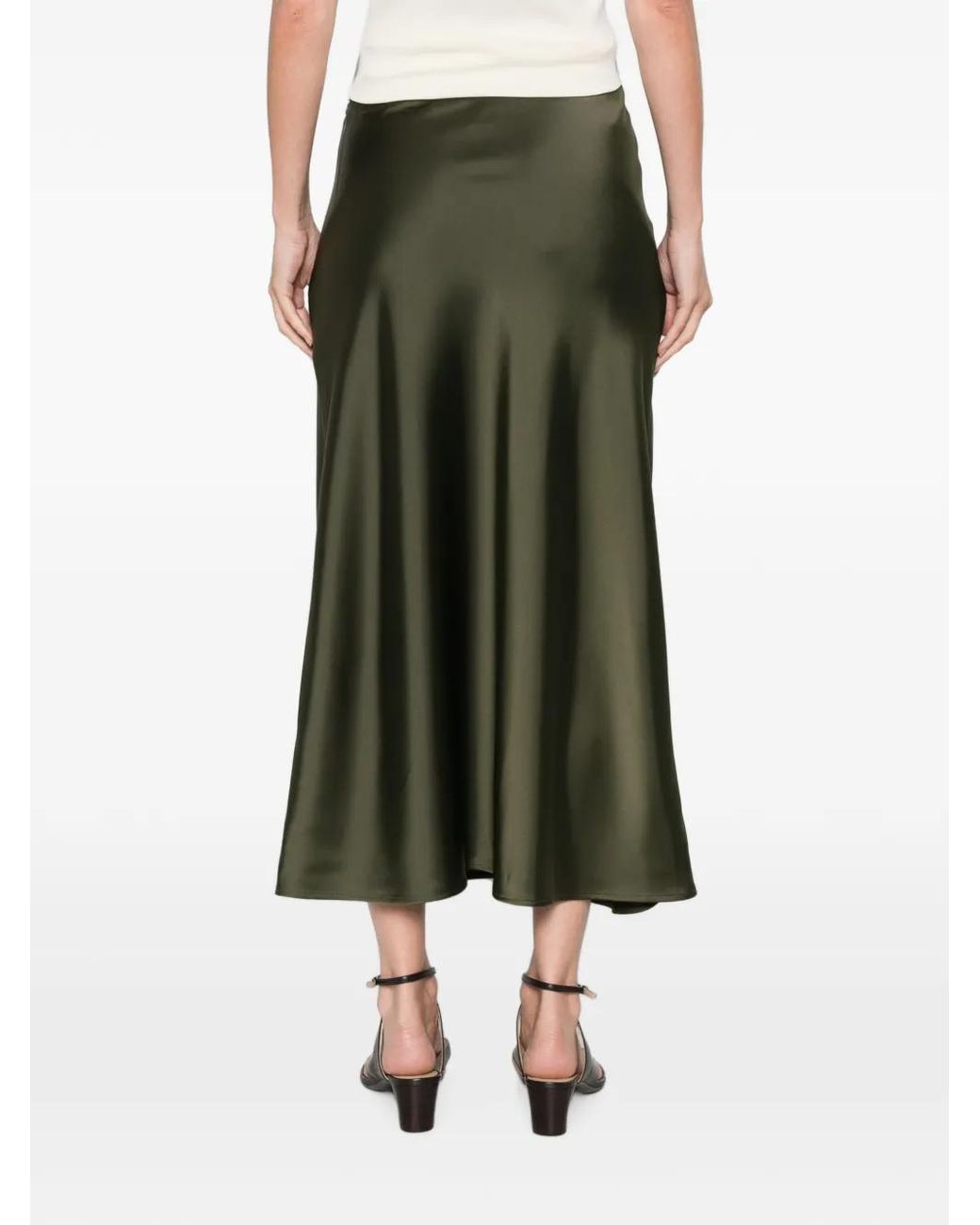 MAISON 123 Green Satin-Finish Flared Maxi Skirt