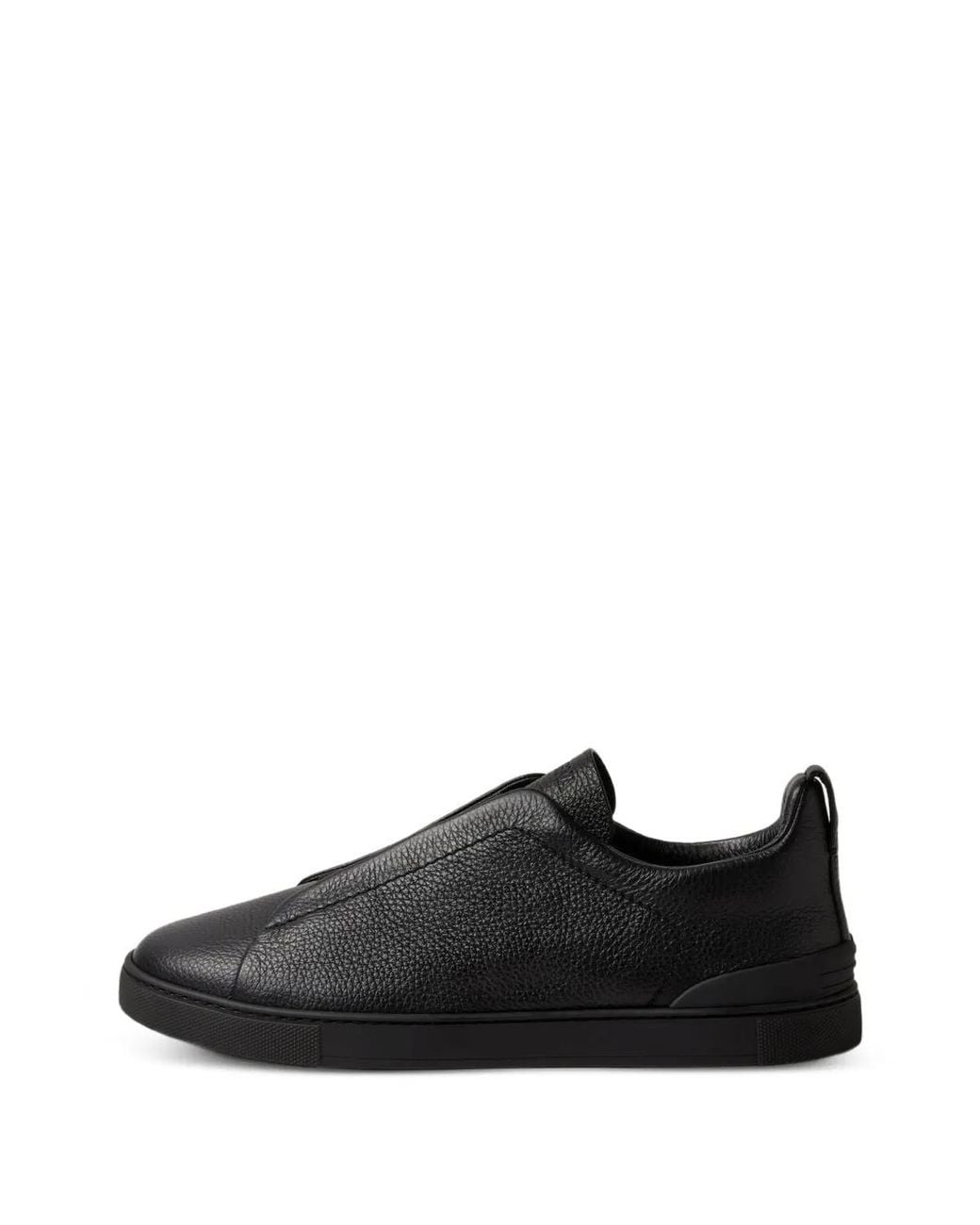 Zegna Black Leather Triple Stitch Sneakers for men