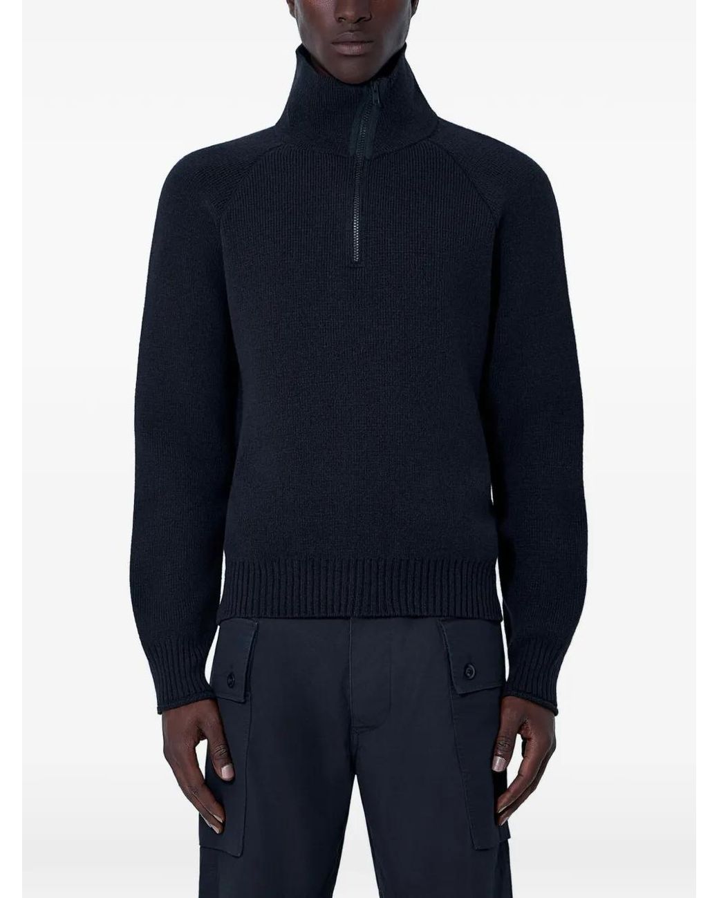 Margaret Howell Blue High-Neck Quarter-Zip Sweater for men