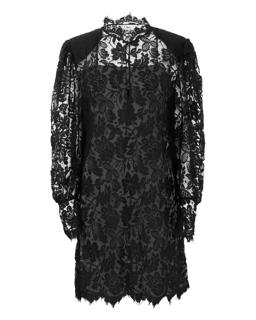 Chloé Black Mini Long-Sleeved Lace Dress