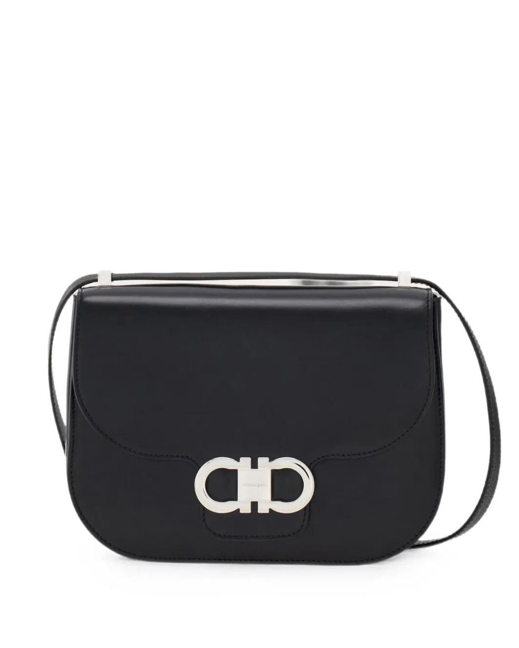 Ferragamo Black Double Gancini North-South Crossbody Bag (Xs)