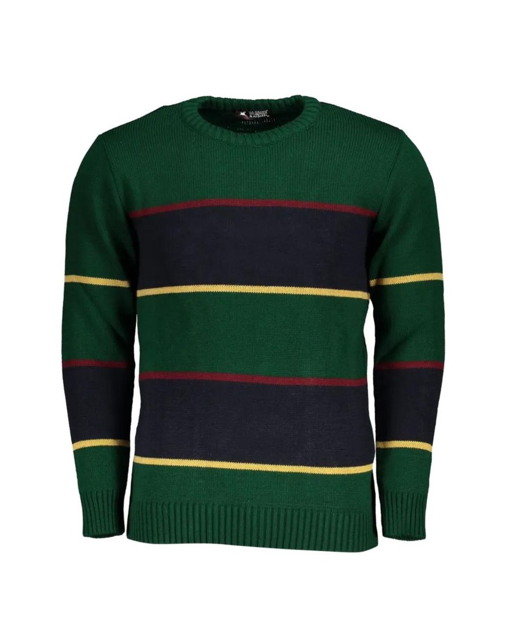 U.S. Grand Green Striped Crew-Neck Sweater for men
