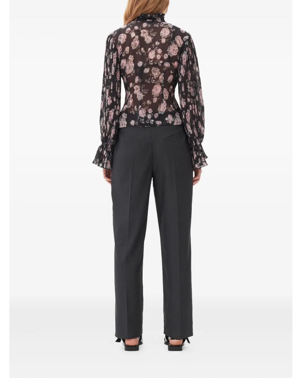 Ganni Black Floral-Print Blouse