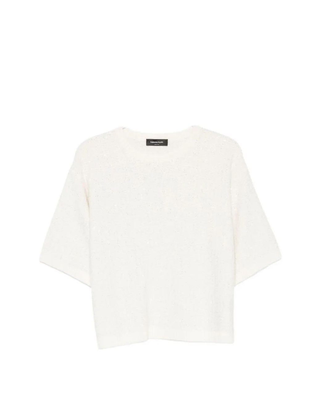 Fabiana Filippi White Sequin-Embellished Short-Sleeve Sweater