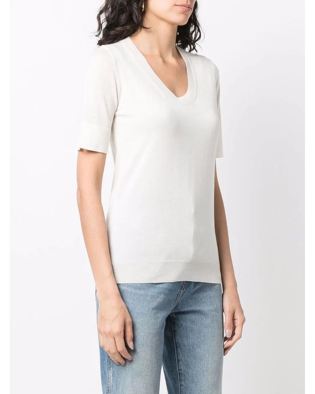 Liska White Round-Neck Knitted Top