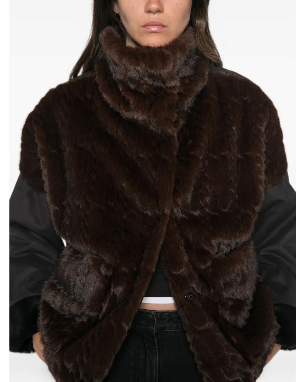 Collection Privée Black Parka À Empiècements En Fourrure Artificielle