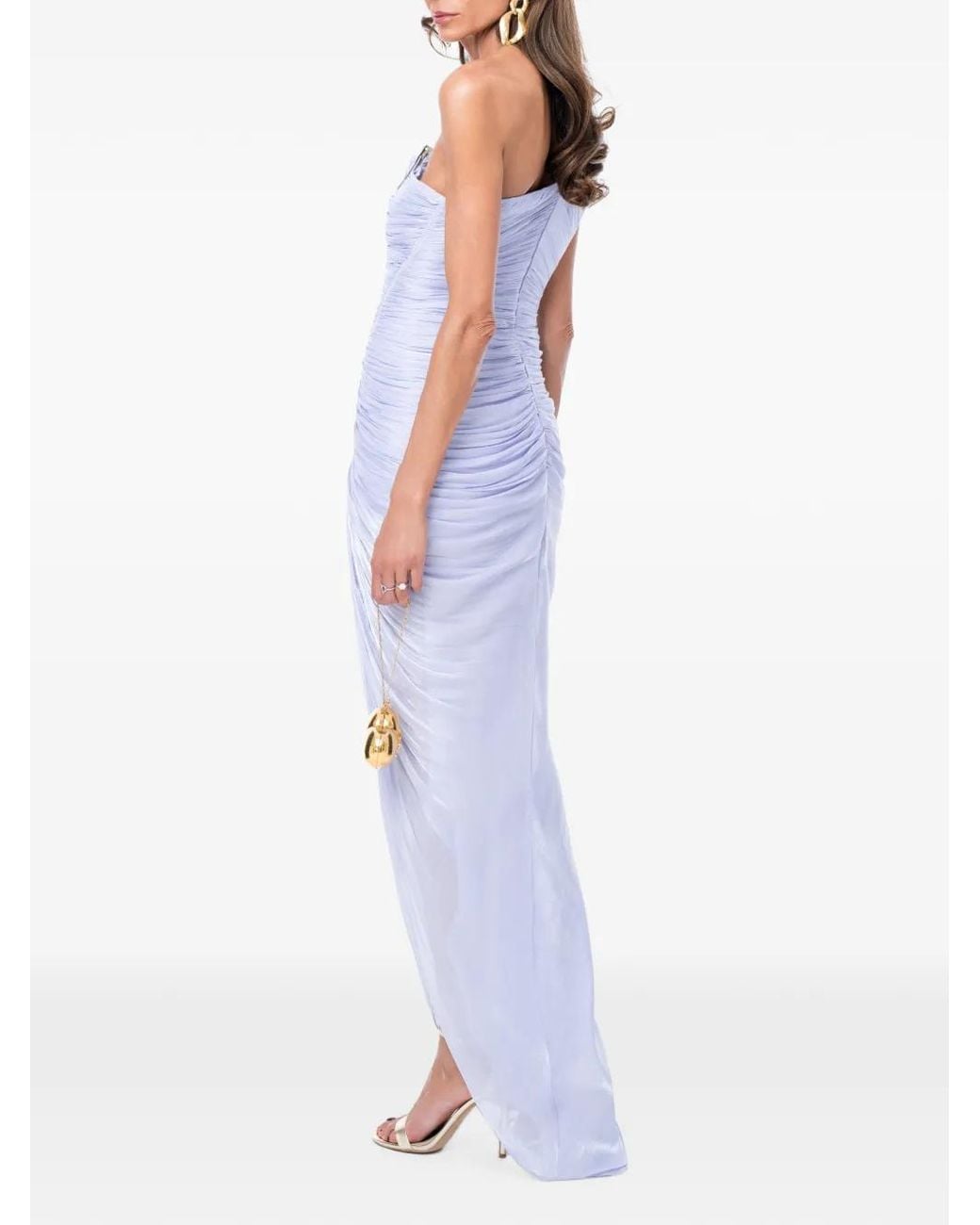 Ana Radu White Celeste One-Shoulder Ruched Gown