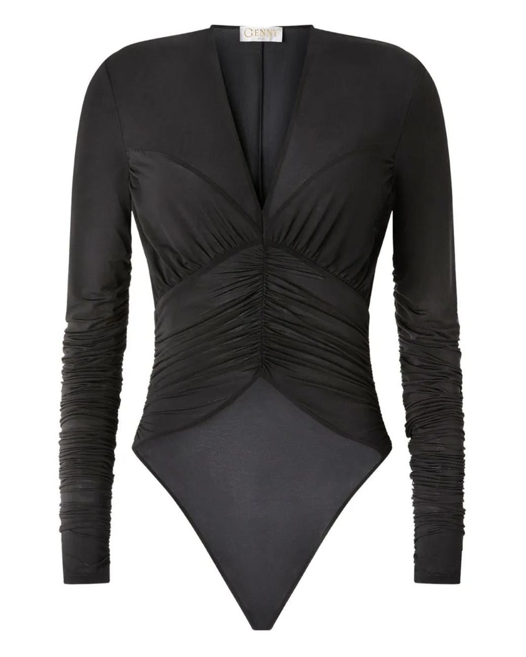 Genny Black V-Neck Ruched Bodysuit