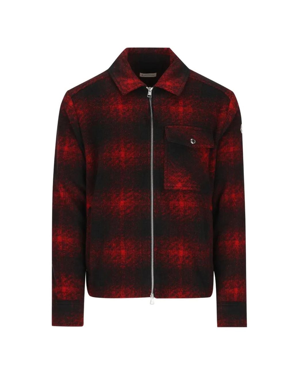 Moncler Red Check Logo-Patch Shirt Jacket for men