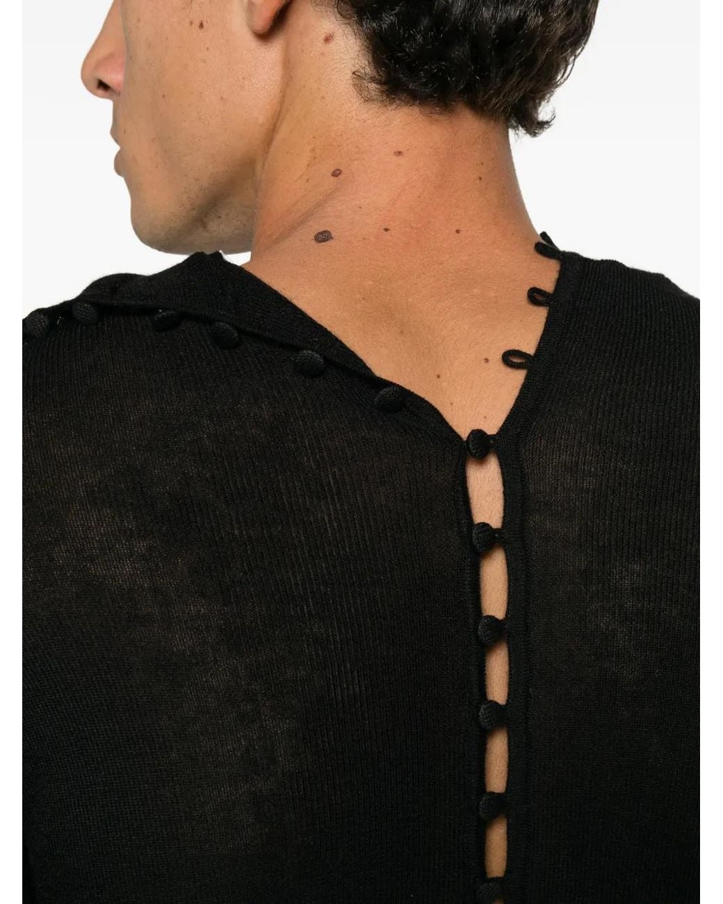 ROT Black The Not So Sartre Button-Back Sweater