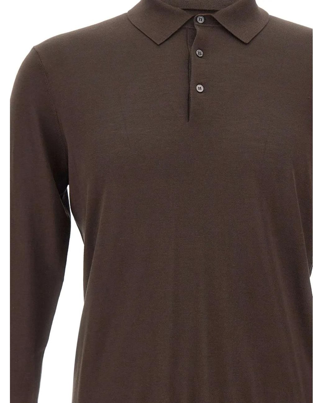 Kangra Brown Long-Sleeve Silk Polo Shirt for men