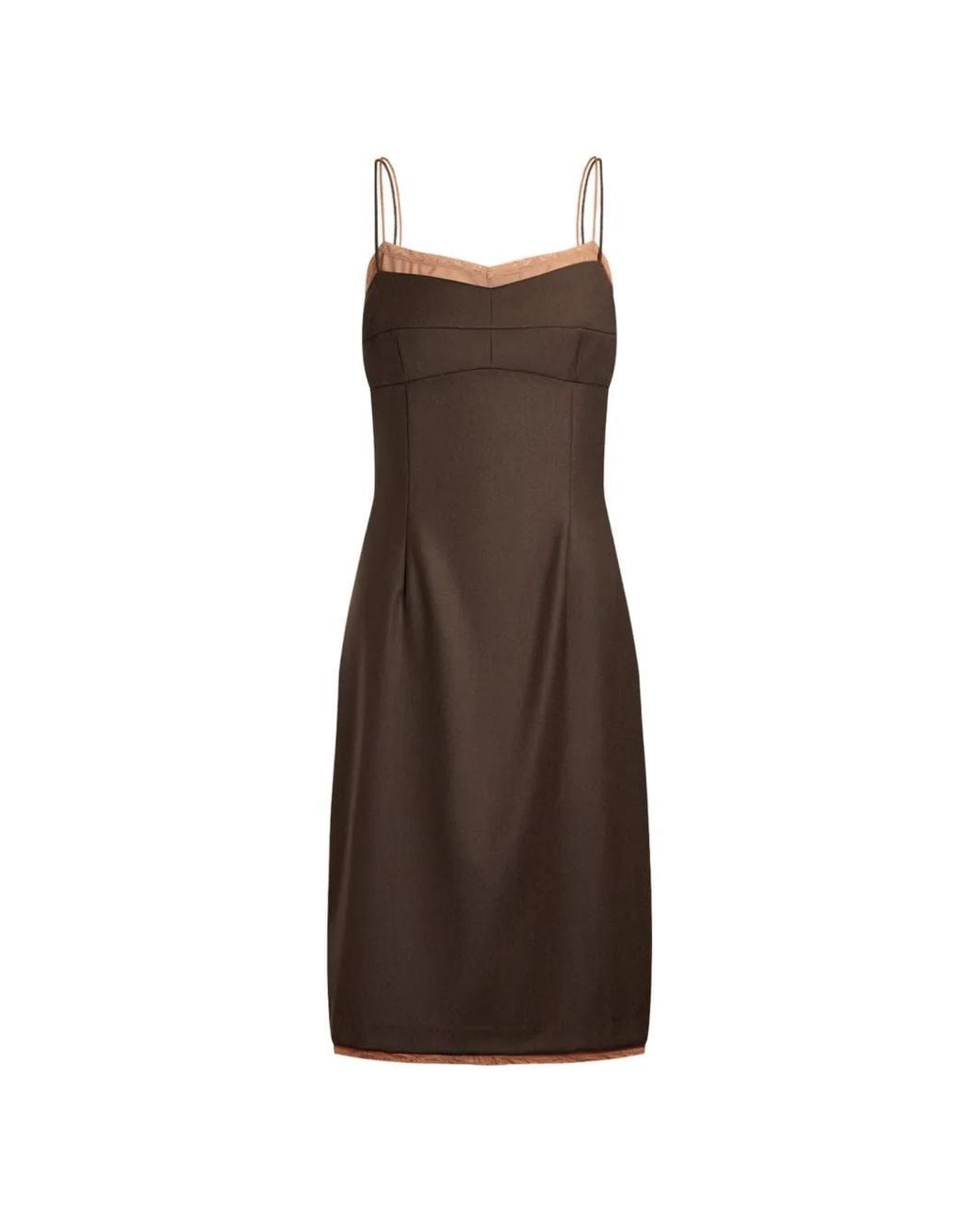 12 STOREEZ Brown Lace-Trim Spaghetti-Strap Mini Dress