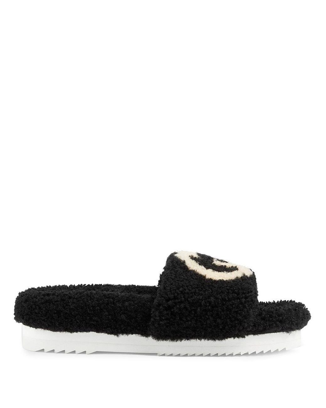 Gucci Wool Interlocking G Shearling Slides in Black Lyst