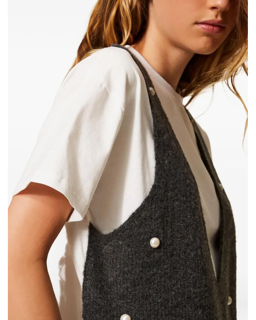 Twinset Black Embellished V-Neck T-Shirt