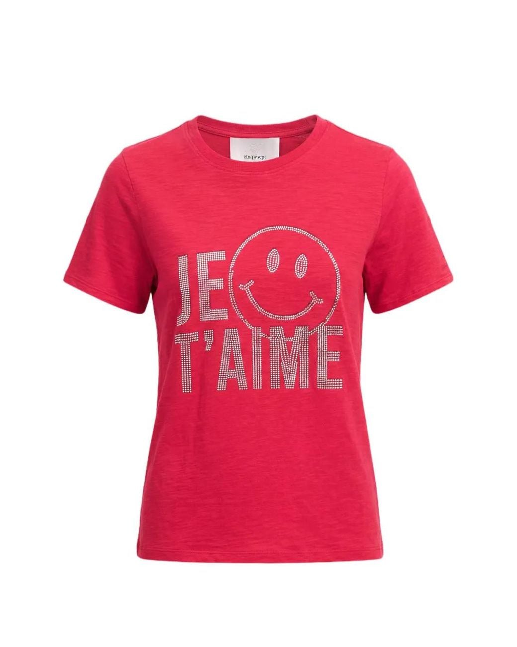 Cinq À Sept Red Crystal-Embellished Smiley T-Shirt