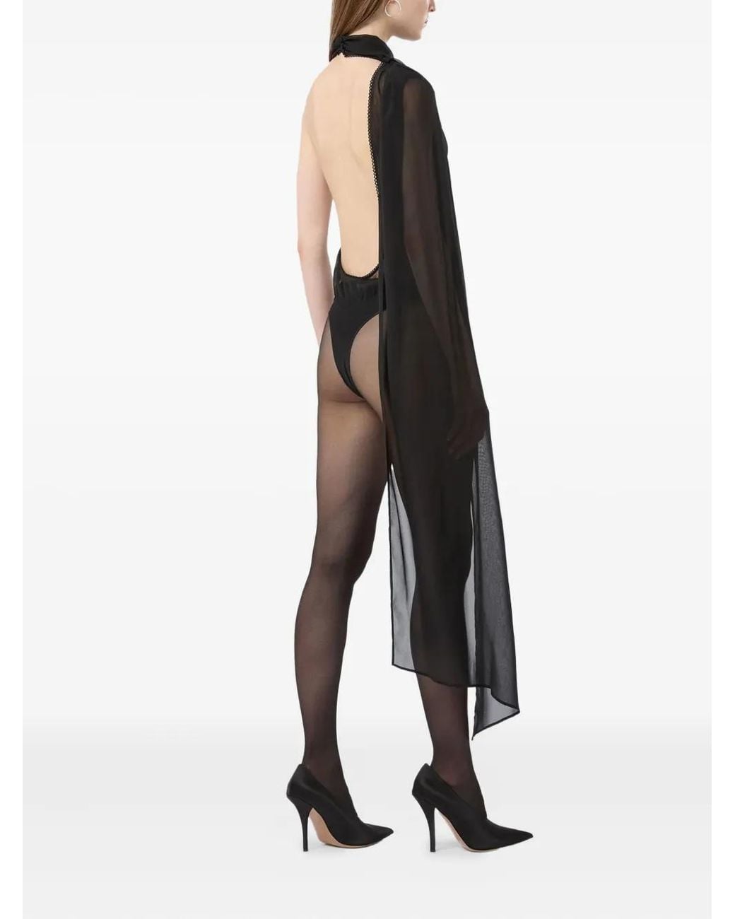 ANDAMANE Black Draped Cape Bodysuit