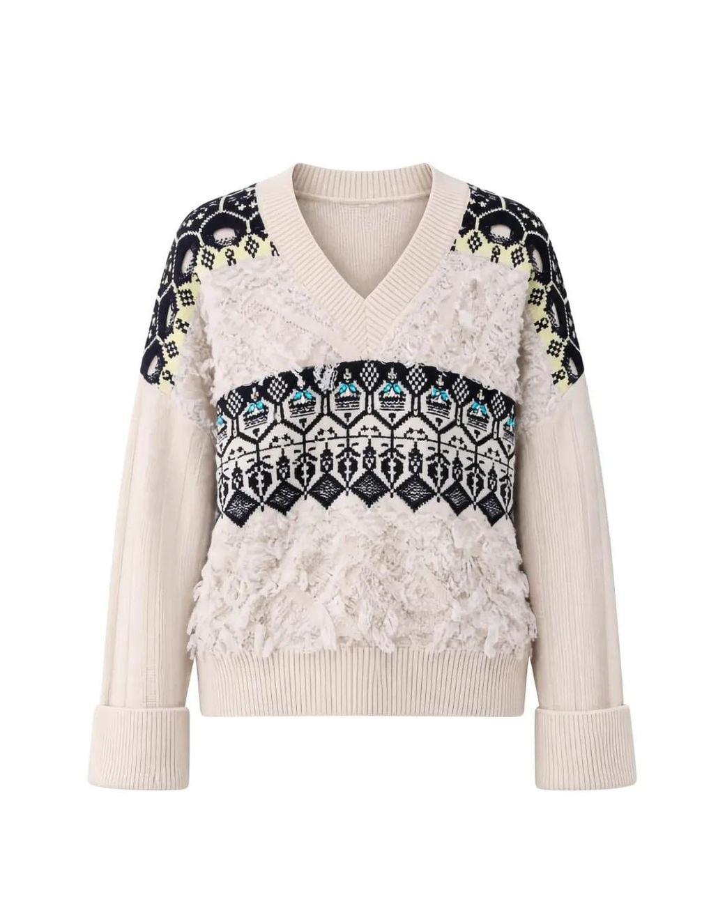 Liu Jo White Jacquard Sweater With Jewel Embroidery