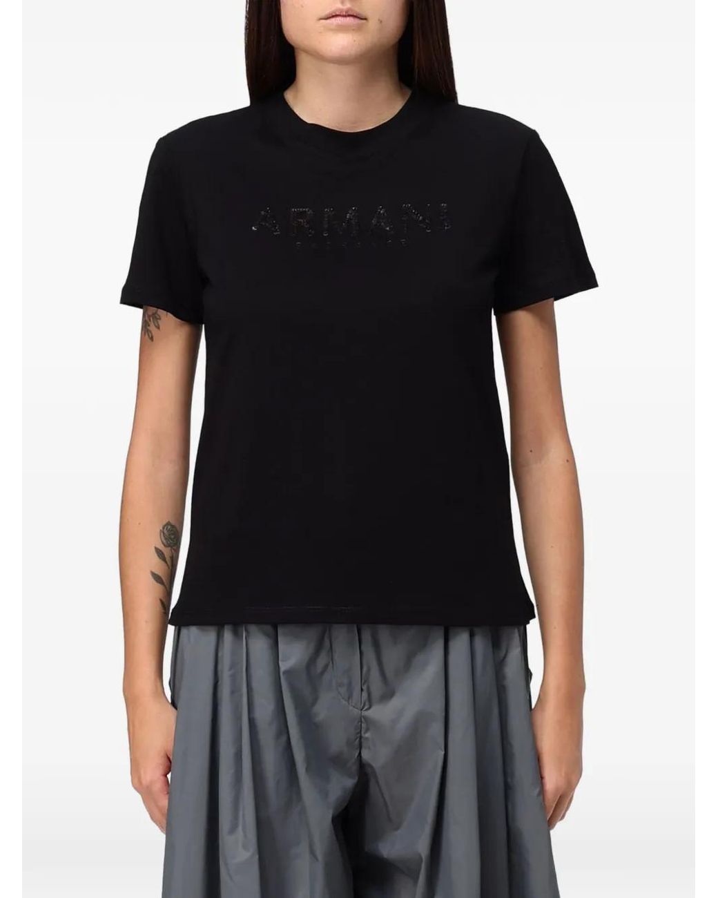Emporio Armani Black Sequin-Logo T-Shirt