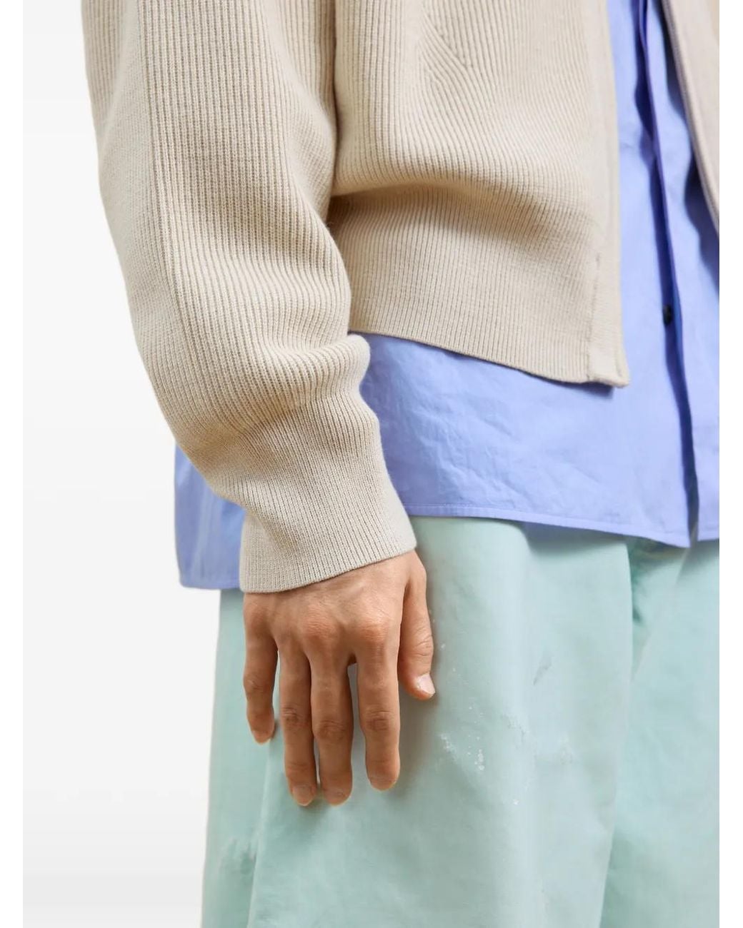 CROQUIS White V-Neck Zip-Up Cardigan for men
