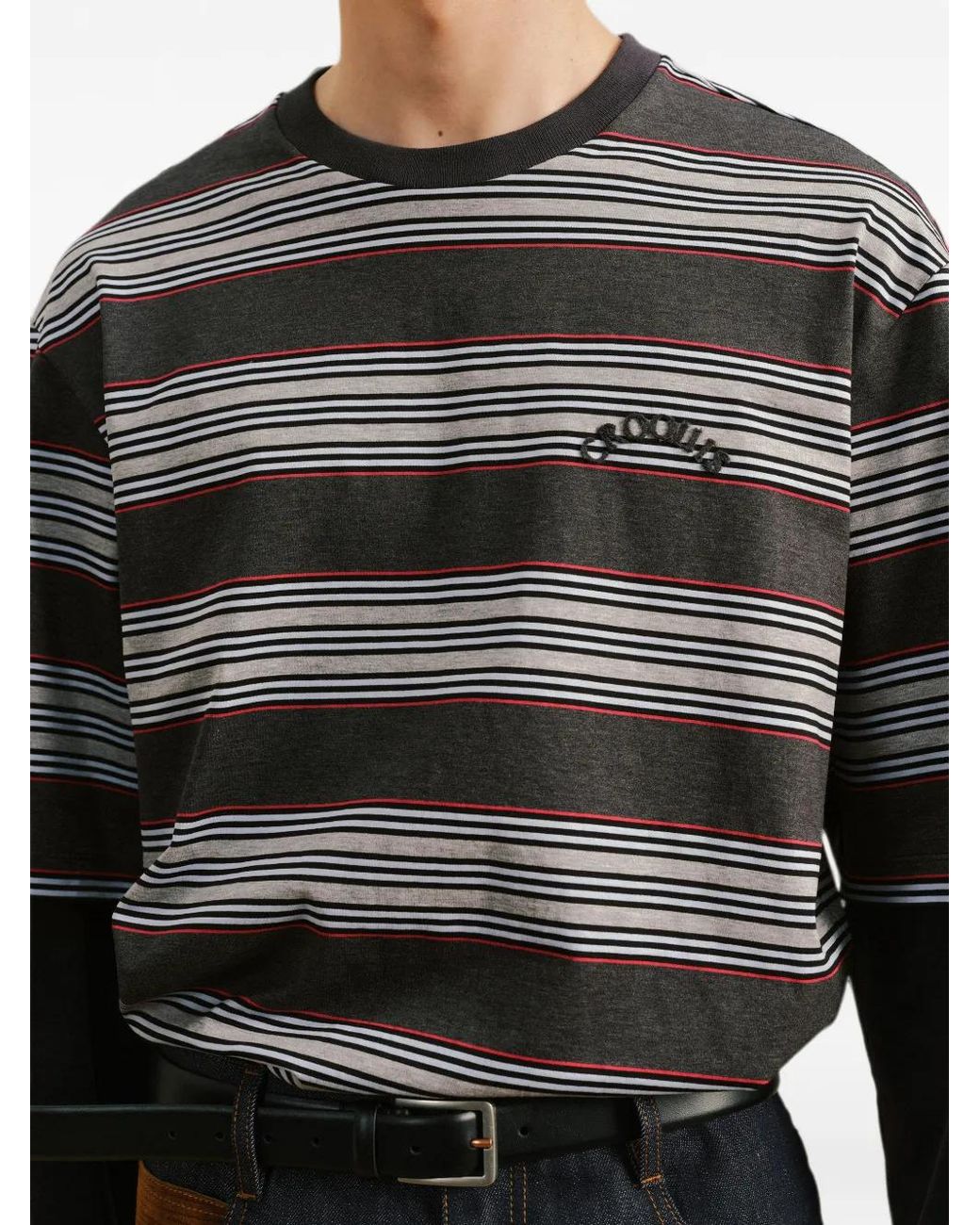 CROQUIS Gray Striped Mock-Layer T-Shirt for men