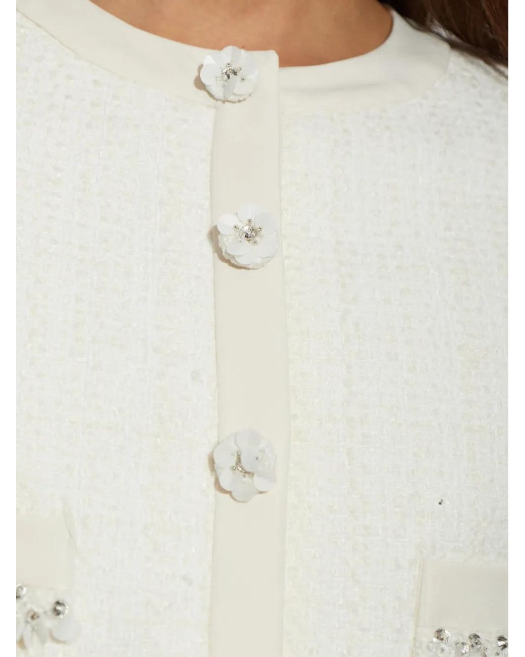 LoveShackFancy White Alphie Cropped Tweed Blazer