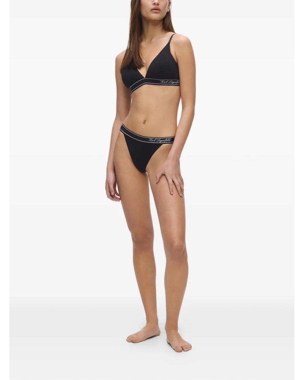 Karl Lagerfeld Black Hotel Karl Stripe Cotton Thong