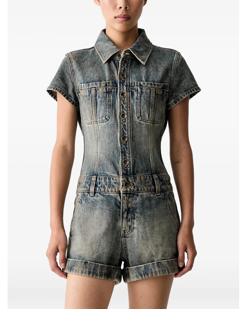 Miss Sixty Black Patchwork-Logo Denim Playsuit