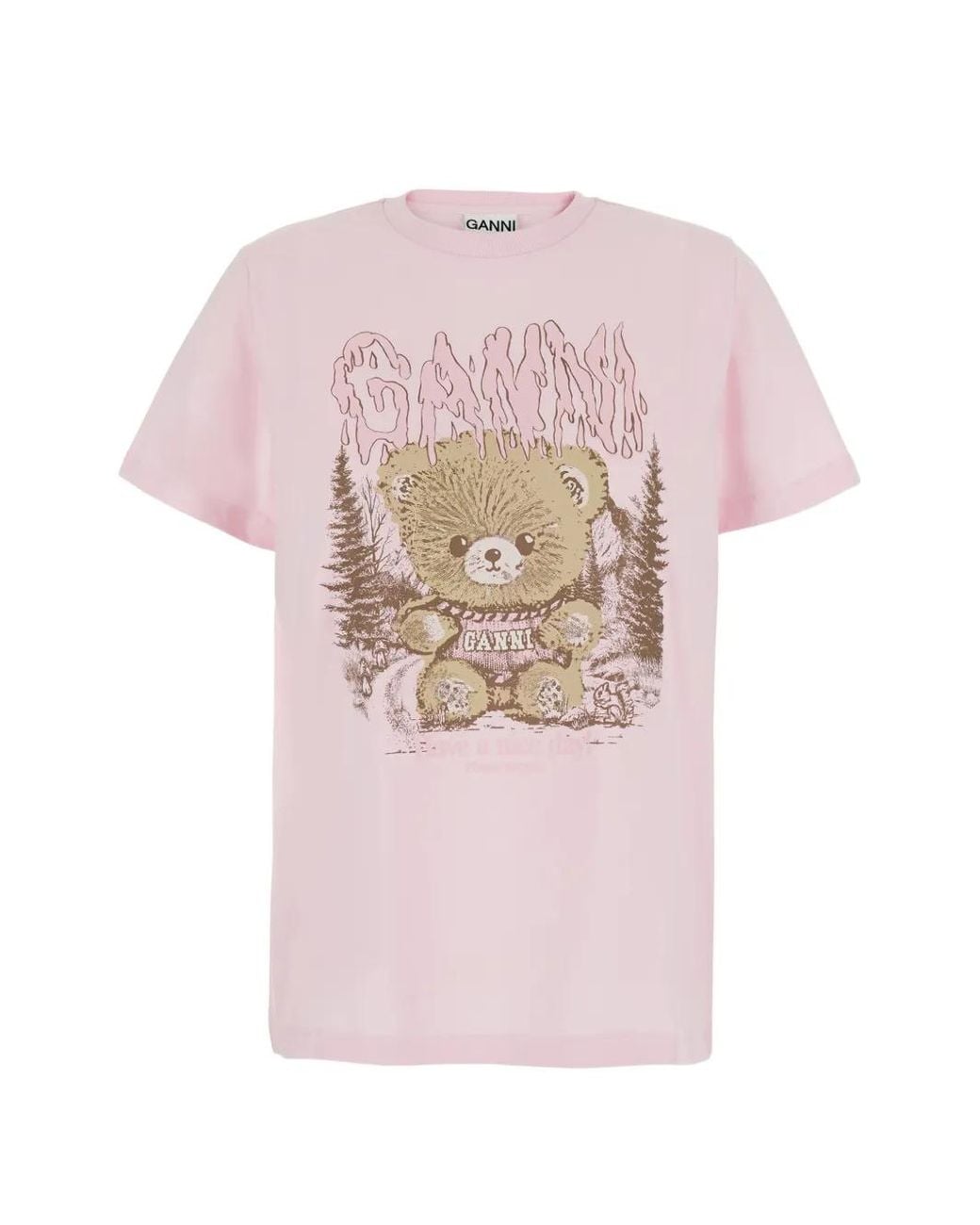 Ganni Pink T-Shirt À Imprimé Graphique