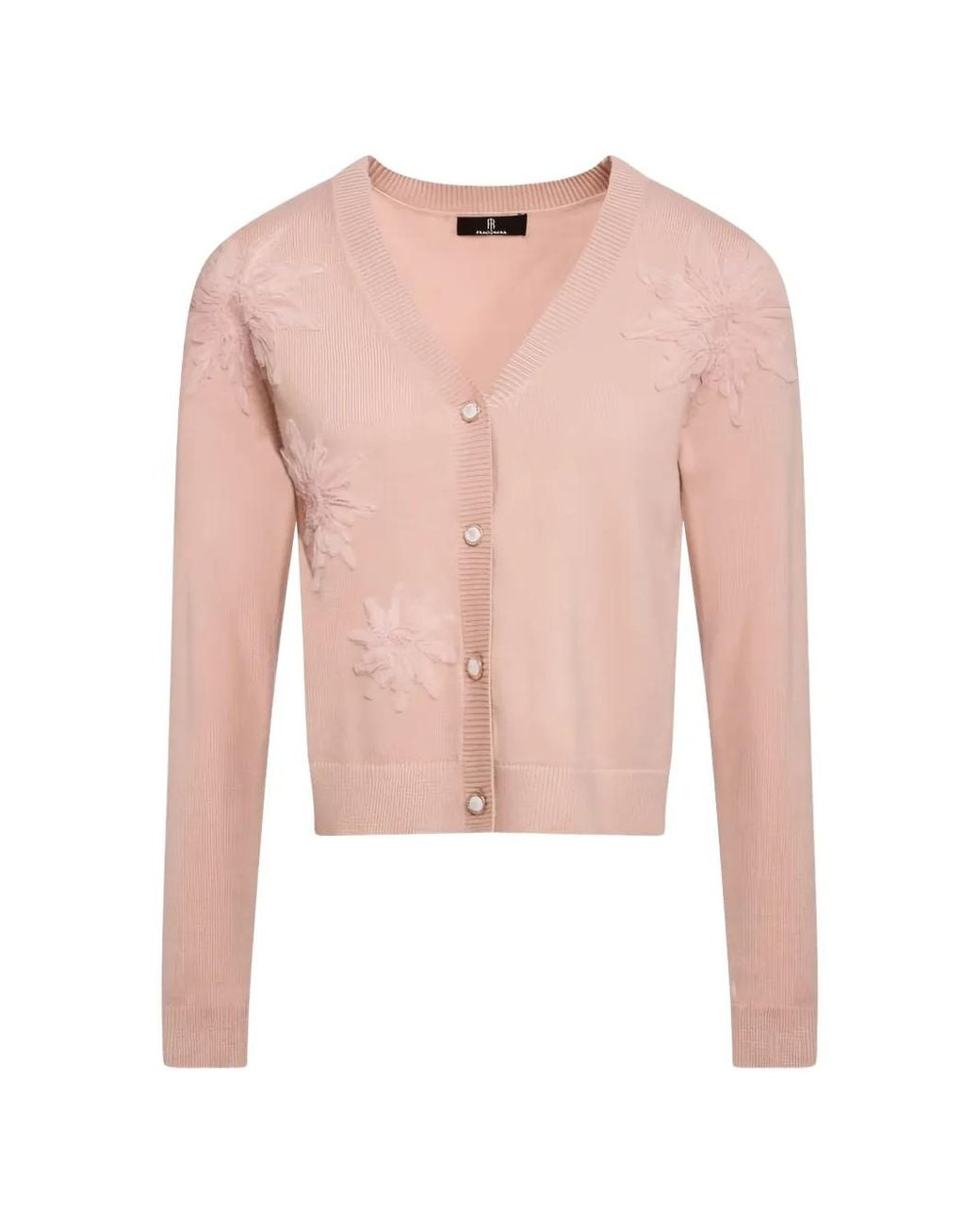 Fracomina Pink Floral-Appliqué V-Neck Cardigan