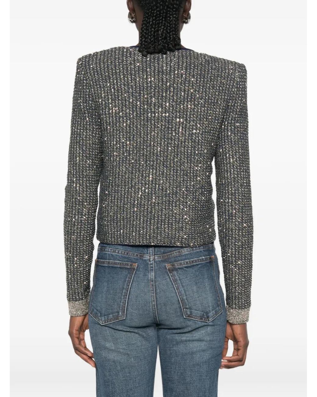Balmain Gray Glittered Tweed Cardigan