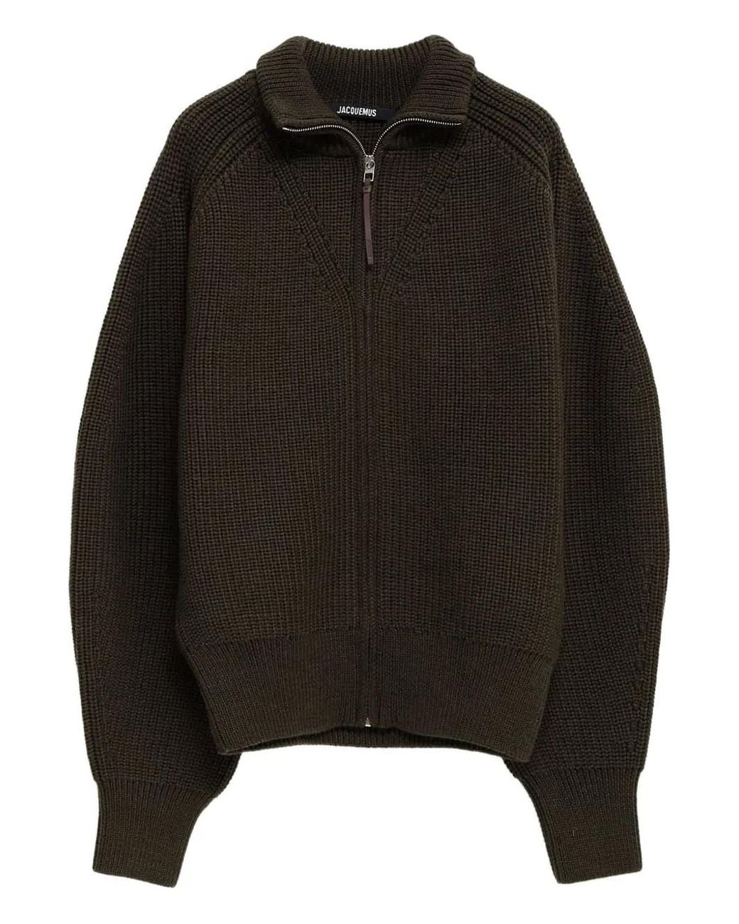 Jacquemus Black Zippered Merino Wool Sweater for men