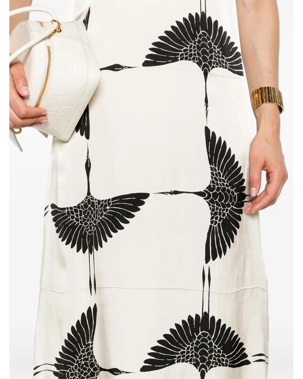 Khaite White Cream Bird Print Midi Dress