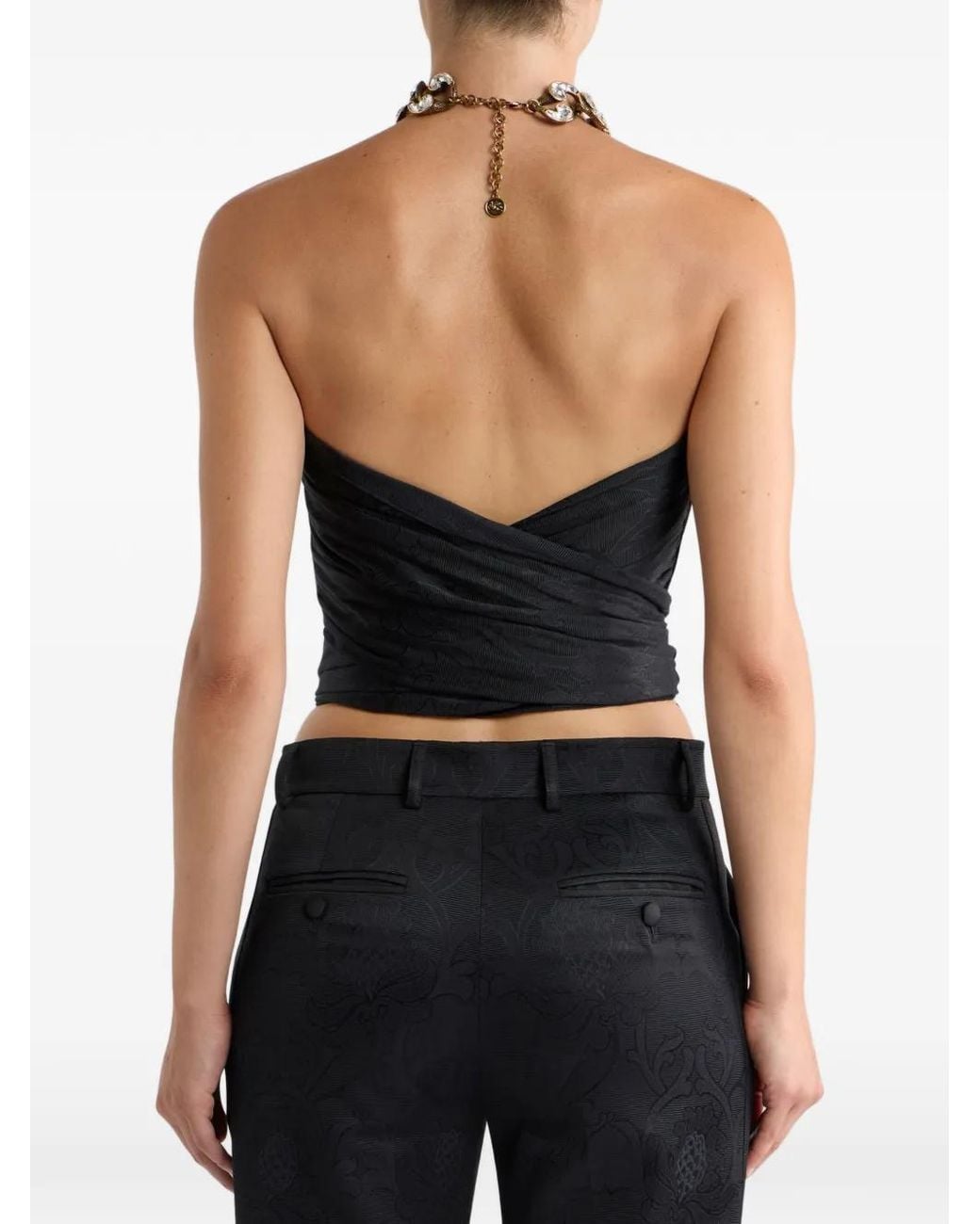 Etro Black Cotton-Blend Jacquard Bustier Top With Damask Motif