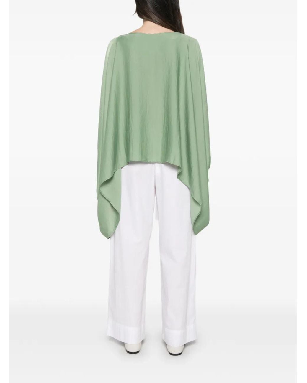 MOUTAKI Green Boat-Neck Cape-Style Blouse