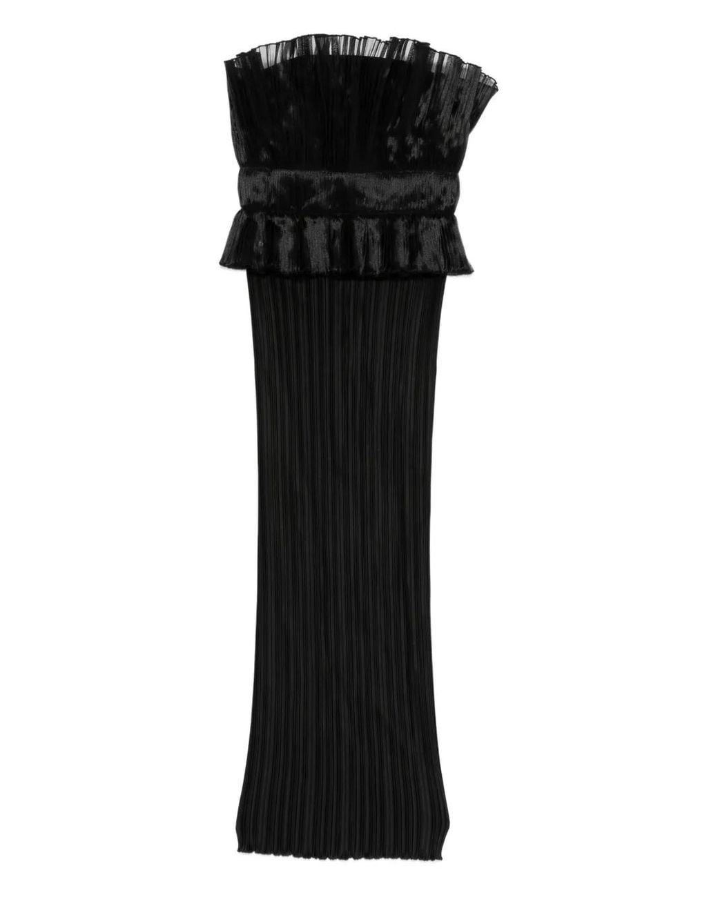 L'idée Black Ruffled Pleated Midi Dress
