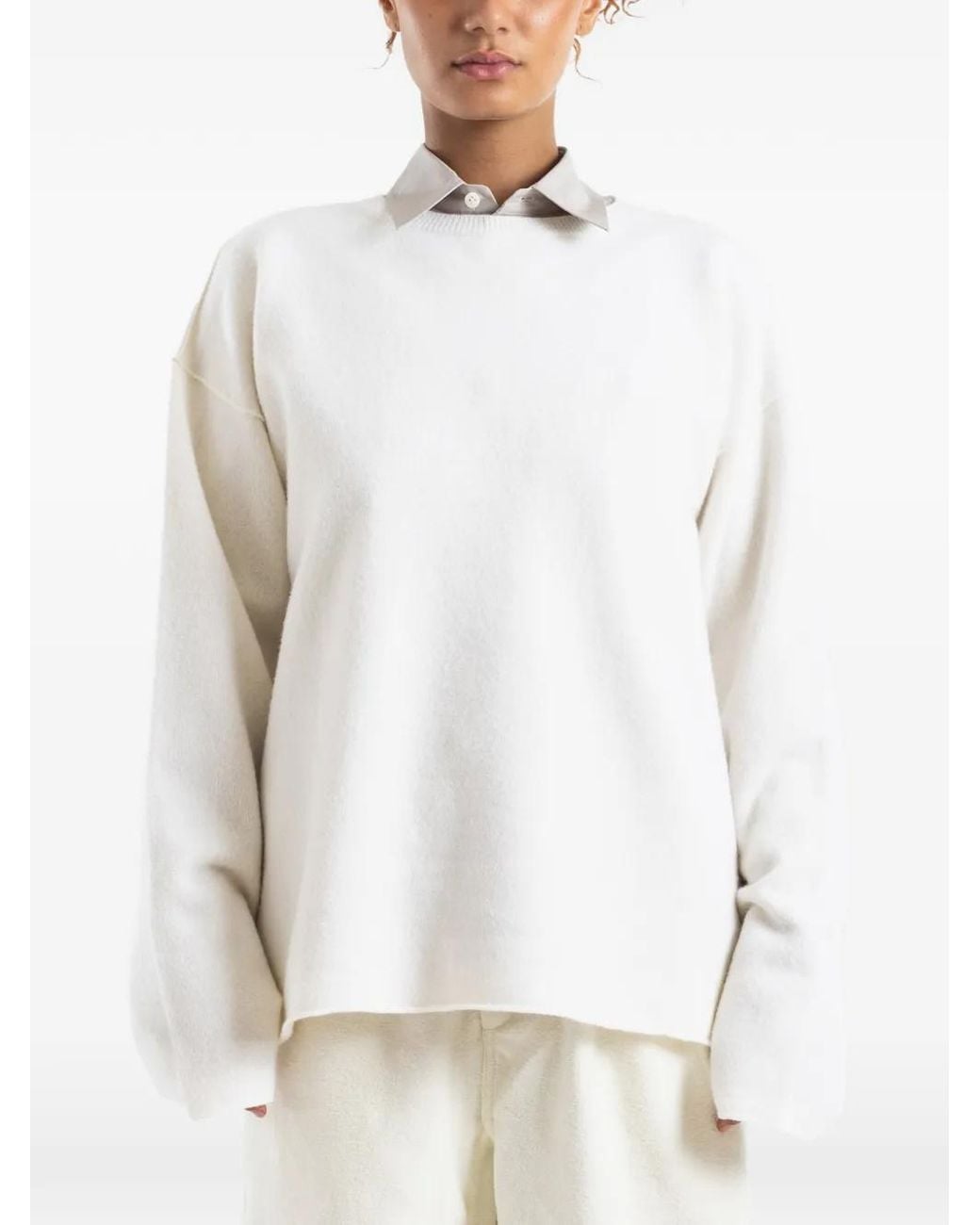 Sofie D'Hoore White Crew-Neck Drop-Shoulder Wool Sweater