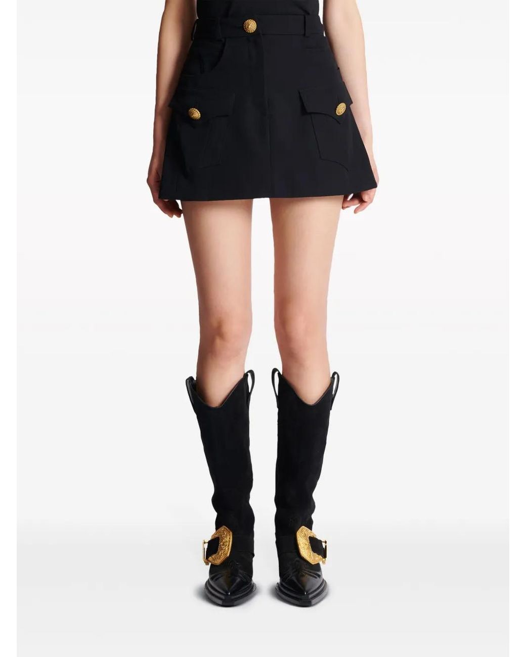 Balmain Black Wool Mini Skirt For