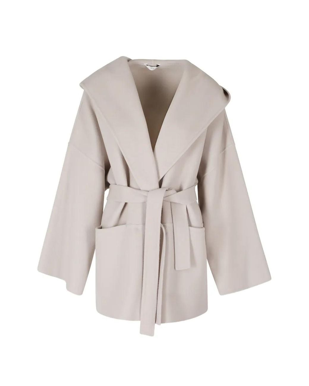 Hevò White Montedoro Hooded Belted Oversized Coat