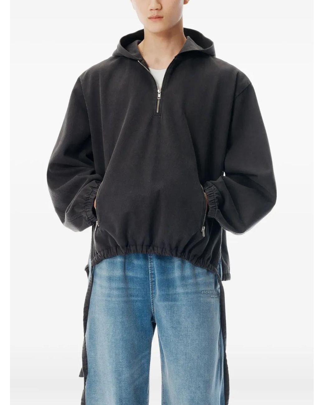 Alexander Wang Black Half-Zip Drawstring-Waist Hoodie