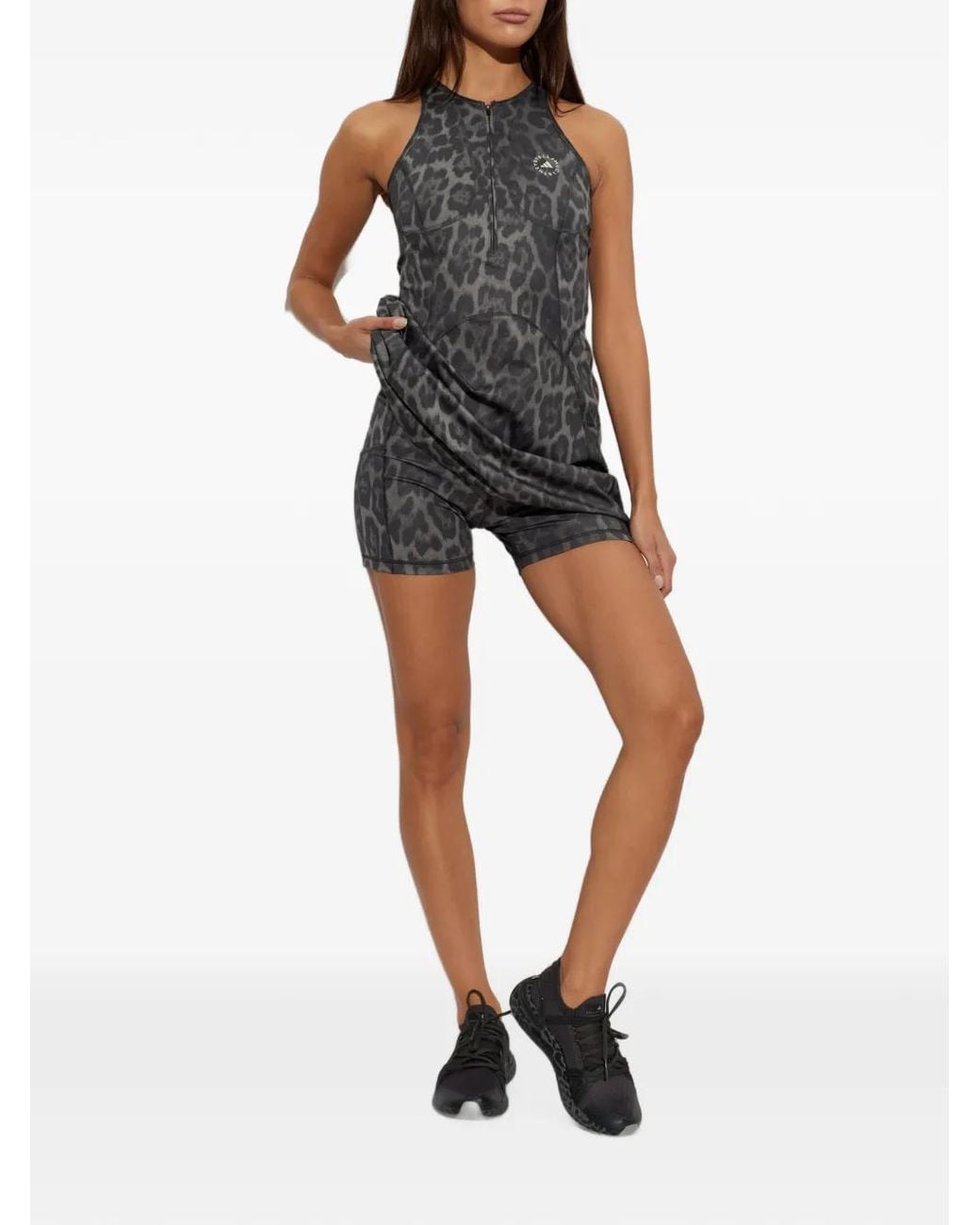 Adidas By Stella McCartney Black X Stella Mccartney Leopard-Print Cut-Out Mini Dress