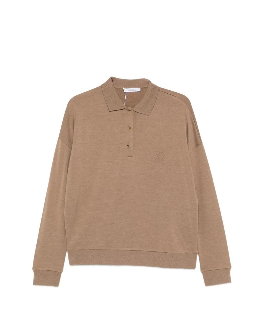 Max Mara Natural Polo-Collar Drop-Shoulder Sweater